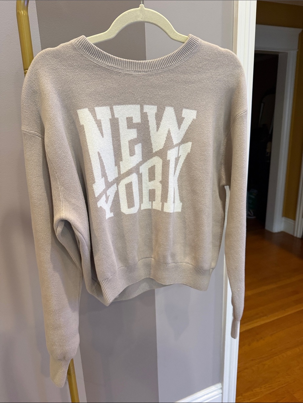 aerie Taupe Crewneck Sweatshirt with White "NEW YORK" Logo